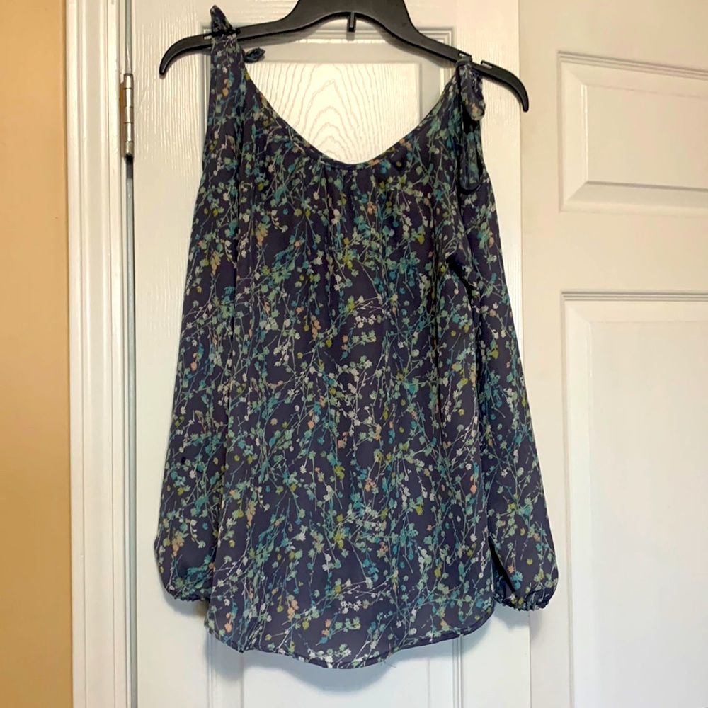 Lauren Conrad Flower Open Shoulder Long Sleeve Blouse